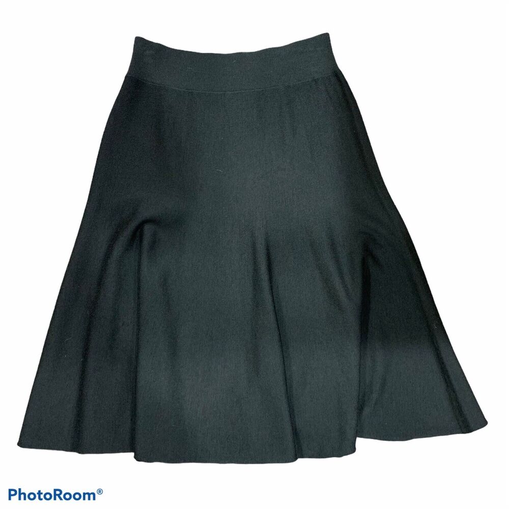Worth Sz P XS Wool Blend Black Swing Skirt Stretch Designer Knee Length Women’s
